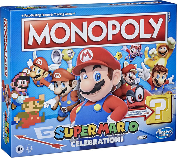 Monopoly Super Mario Celebration Edition Board Game for Super Mario Fans for 4 Players Ages 8 and Up, with Video Game Sound Effects