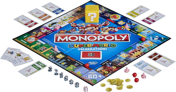 Monopoly Super Mario Celebration Edition Board Game for Super Mario Fans for 4 Players Ages 8 and Up, with Video Game Sound Effects