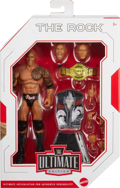 Mattel WWE Ultimate Edition Wave 25 THE ROCK 6" Figure with Swappable Heads and Hands