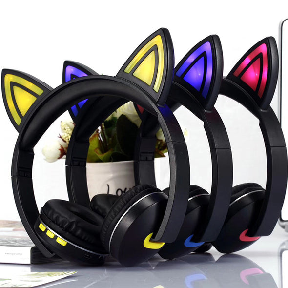 Bluetooth Headset with Cute Cat Ears, gift for cat lovers, headphones for animal lovers, Gift for Kids