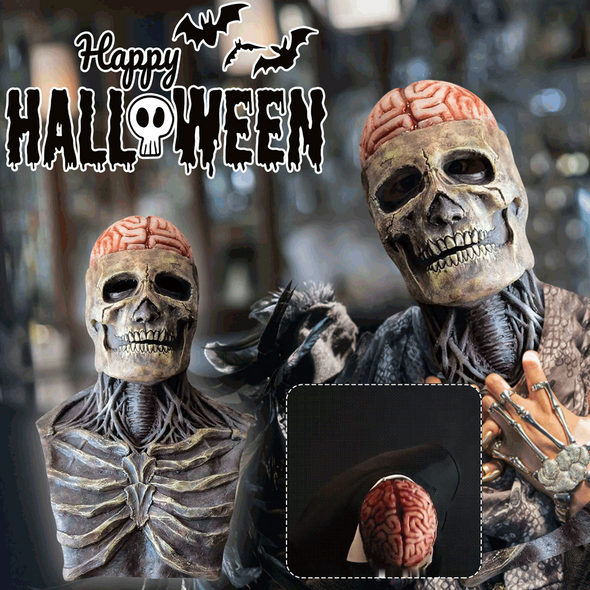Halloween Skull Mask Headgear  3D Horror Reality Full Head Skull Headgear Horror Scary Mask Cosplay Party Skull Latex Movable Jaw Helmet Skeleton Decoration