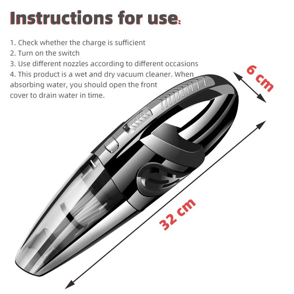 Portable Car Vacuum Cleaner Handheld Vacuums Cordless Powered Battery Rechargeable Quick Charge Tech, Compact and Durable