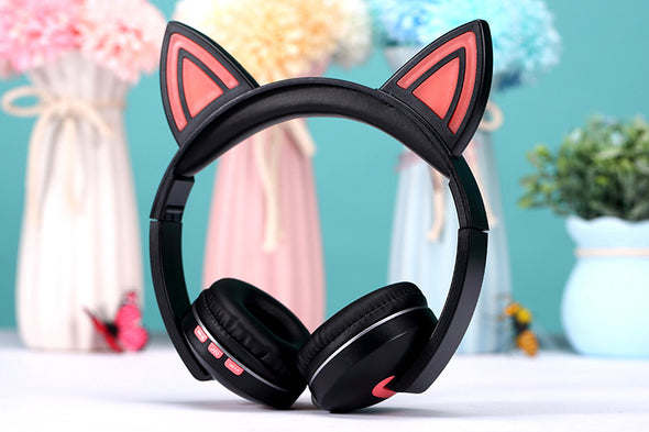Bluetooth Headset with Cute Cat Ears, gift for cat lovers, headphones for animal lovers, Gift for Kids