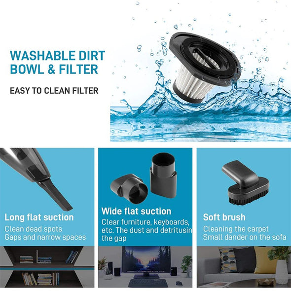 Portable Car Vacuum Cleaner Handheld Vacuums Cordless Powered Battery Rechargeable Quick Charge Tech, Compact and Durable
