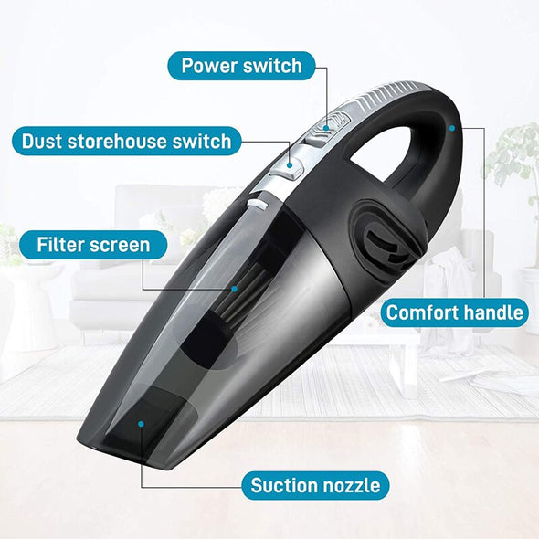 Portable Car Vacuum Cleaner Handheld Vacuums Cordless Powered Battery Rechargeable Quick Charge Tech, Compact and Durable