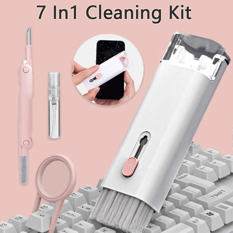 Gtinna 7 in 1 Computer Keyboard Cleaning Brush Set Earbuds Cleaning Pen  Wireless Bluetooth Headset Charging Box Electronics Keyboard Cleaning Tools  Cleaner Keycap Puller Kit (Pink)