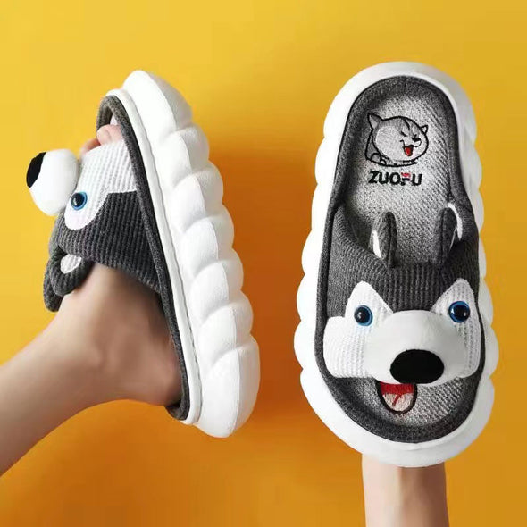 ZUOFU Trendy Designer Slippers Cute Cartoon Lovely Animals Bedroom Cotton Home Shoes Indoor Thick Sole Couples Men Women