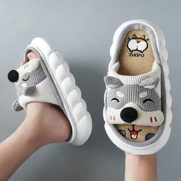 ZUOFU Trendy Designer Slippers Cute Cartoon Lovely Animals Bedroom Cotton Home Shoes Indoor Thick Sole Couples Men Women