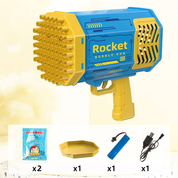 Bubble Gun Rocket 69 Holes Soap Bubbles Machine Gun Shape Automatic Blower With Light Toys For Kids Pomperos Children‘s Day Gift