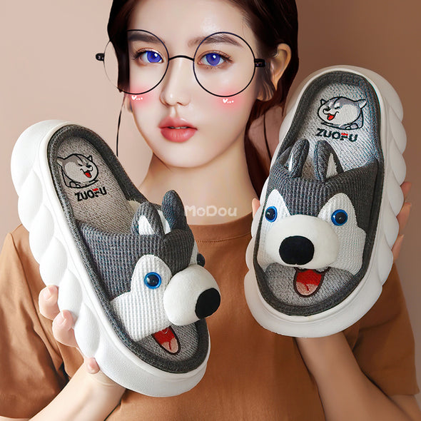 ZUOFU Trendy Designer Slippers Cute Cartoon Lovely Animals Bedroom Cotton Home Shoes Indoor Thick Sole Couples Men Women