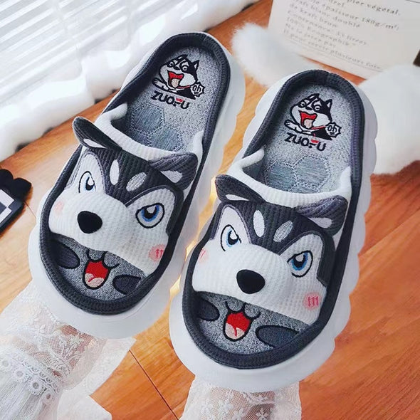 ZUOFU Trendy Designer Slippers Cute Cartoon Lovely Animals Bedroom Cotton Home Shoes Indoor Thick Sole Couples Men Women