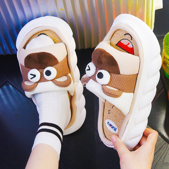 ZUOFU Trendy Designer Slippers Cute Cartoon Lovely Animals Bedroom Cotton Home Shoes Indoor Thick Sole Couples Men Women