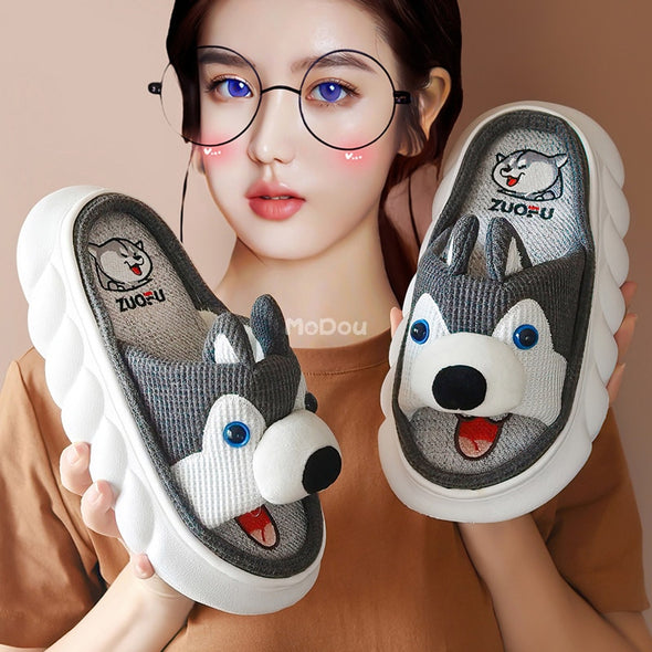 ZUOFU Trendy Designer Slippers Cute Cartoon Lovely Animals Bedroom Cotton Home Shoes Indoor Thick Sole Couples Men Women
