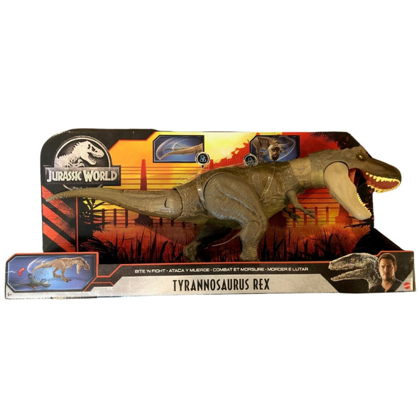 Jurassic World BITE 'N FIGHT Tyrannosaurus Rex in Larger Size with Realistic Sculpting, Articulation and Dual-Button Activation for Tail Strike and Head Strikes, Ages 4 and Older