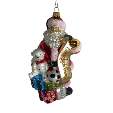 Santa with Merry Christmas Banner (in Polish) and Soccer Ball Tree Bulb Ornament Hand Made in Poland