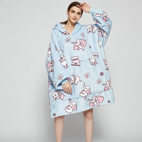Oversized Wearable Blanket Hoodie Winter Cute Print Fleece Sleepwear Warm And Cozy Sofa Homewear