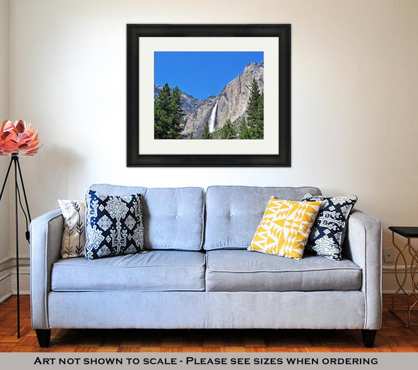 Framed Print, California View Of Yosemite Falls In Yosemite National Park