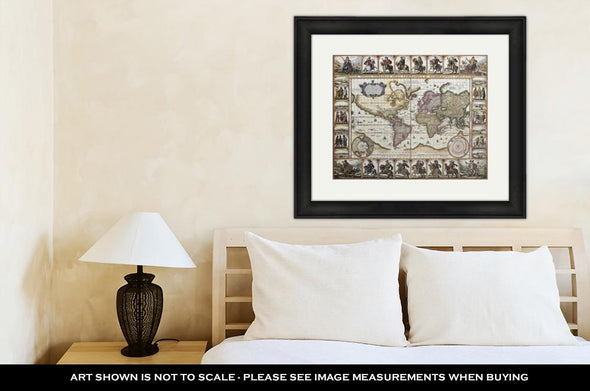 Framed Print, World Old Map Created By Nicholas Visscher Published In Amsterdam 1652