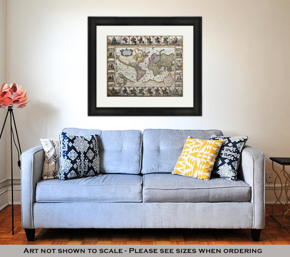 Framed Print, World Old Map Created By Nicholas Visscher Published In Amsterdam 1652