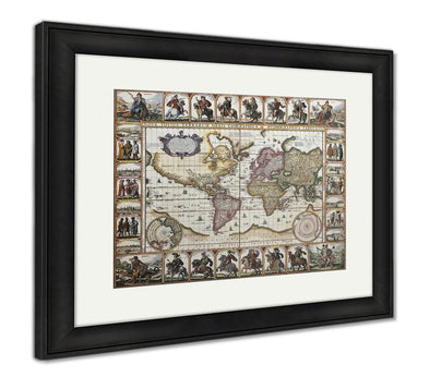 Framed Print, World Old Map Created By Nicholas Visscher Published In Amsterdam 1652