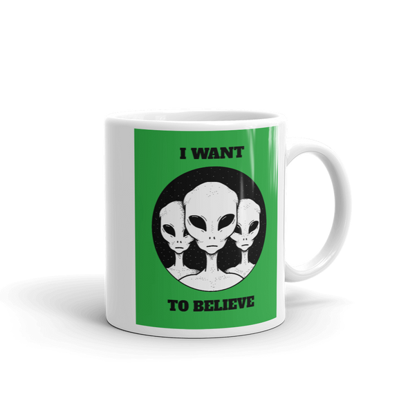 COFFEE MUG WITH ALIENS  I WANT TO BELIEVE