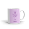 drawing of fit woman doing yoga on purple background Mug says Namaste