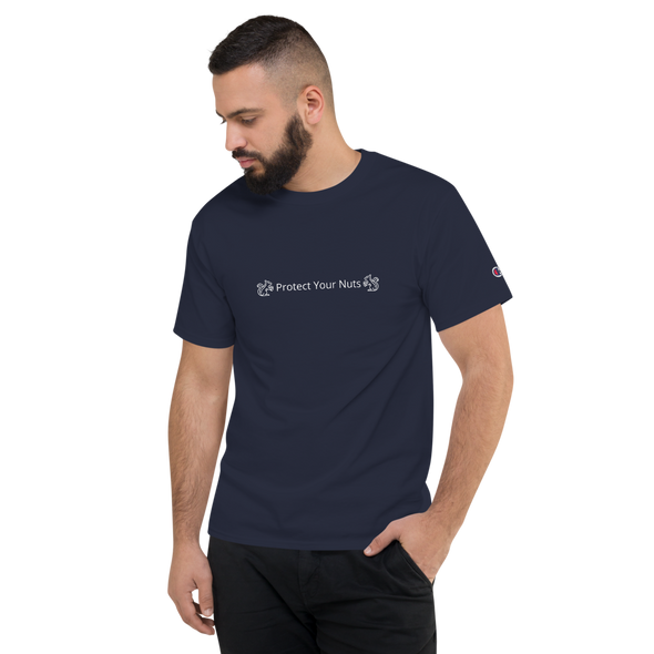 Navy blue t-shirt says Protect Your Nuts