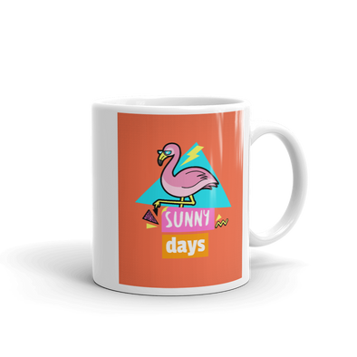 PINK FLAMINGO WITH COLORFUL BACKGROUND READS SUNNY DAYS