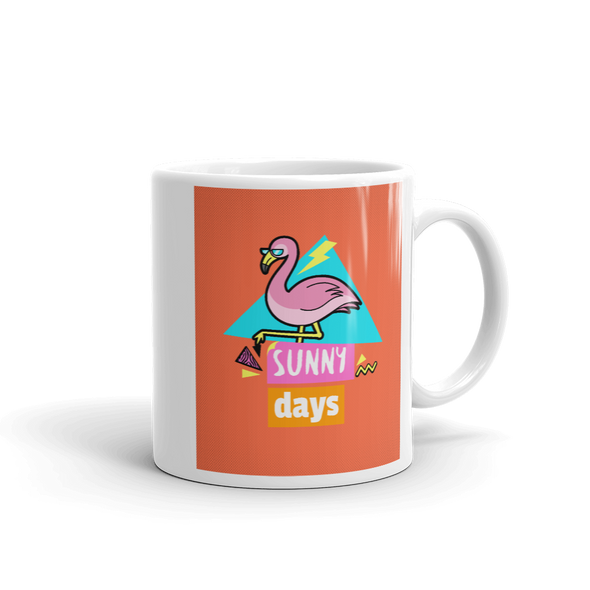 PINK FLAMINGO WITH COLORFUL BACKGROUND READS SUNNY DAYS