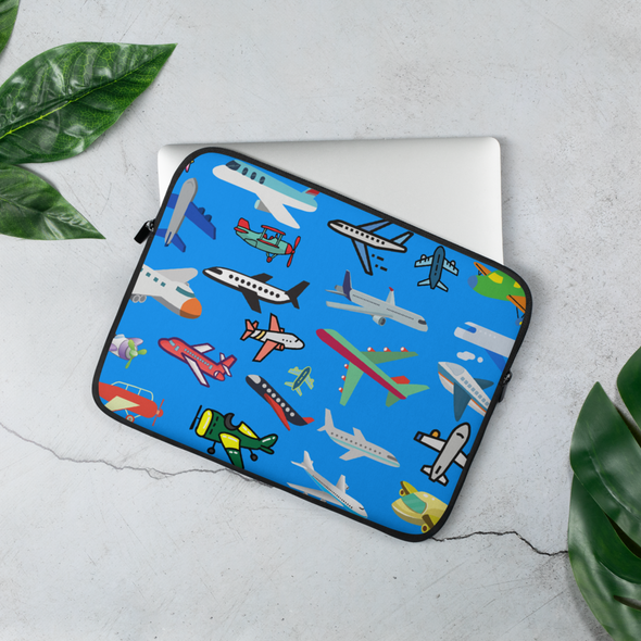 assorted airplane designs on a blue background