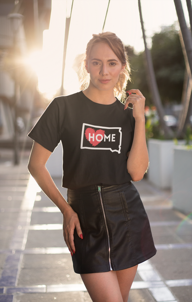 mockup-of-a-stylish-woman-wearing-a-South-Dakota-is-home-t-shirt-at-sunset