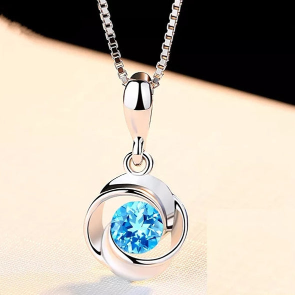 Blue Crystal Pendant S925 Sliver Necklace