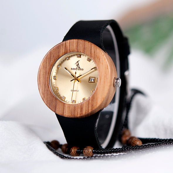 BIRD Complete Calendar Watch | Calendar Watch | Wooden Watches | Leather Band Watch | Zebra Wood Wristwatch |
