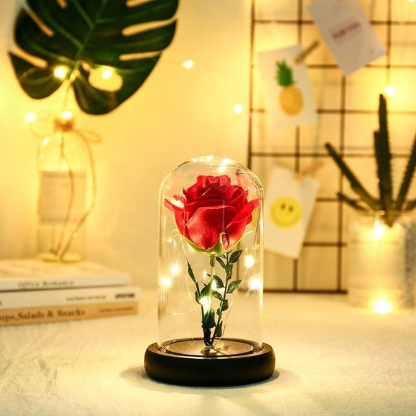 Eternal Flower Glass Cover Rose In Flask