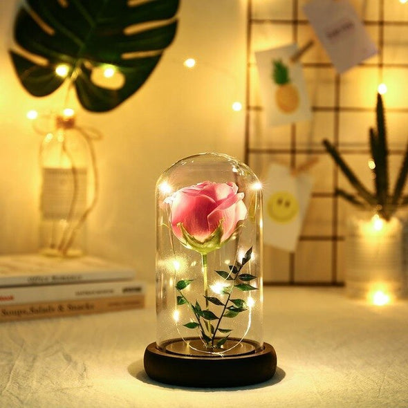 Eternal Flower Glass Cover Rose In Flask