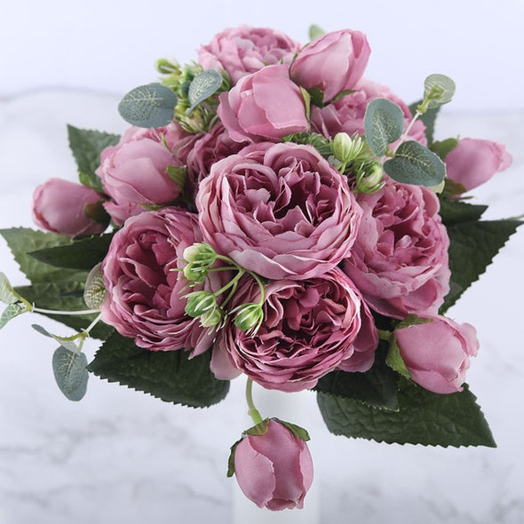 30cm Rose Pink Silk Peony Artificial Flowers Bouquet