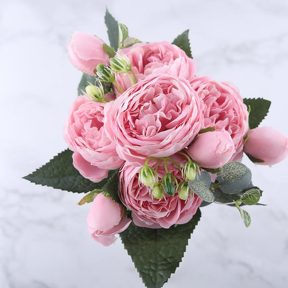 30cm Rose Pink Silk Peony Artificial Flowers Bouquet