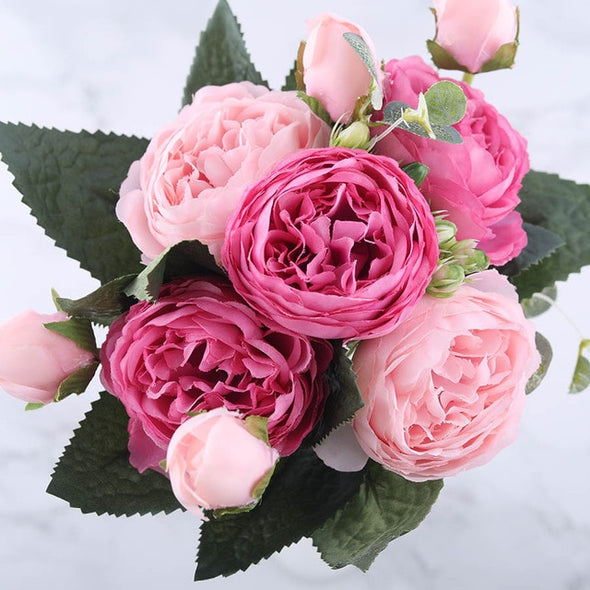 30cm Rose Pink Silk Peony Artificial Flowers Bouquet