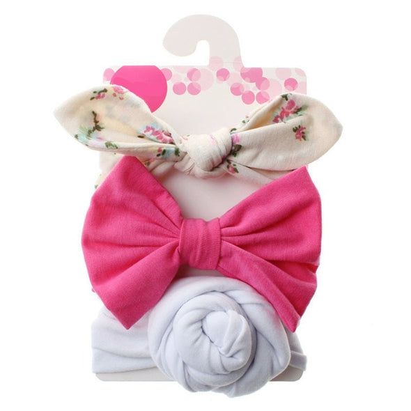 3 Pcs/Set Floral Bows Baby Headband Dot Bowknot Baby Girl Headbands