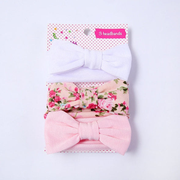 3 Pcs/Set Floral Bows Baby Headband Dot Bowknot Baby Girl Headbands