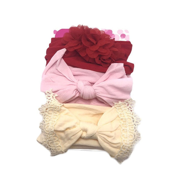 3 Pcs/Set Floral Bows Baby Headband Dot Bowknot Baby Girl Headbands