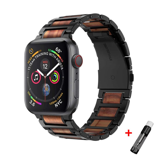 Apple Watch Band made of Natural Wood and Stainless Steel for all Apple iWatch Series (1-5)