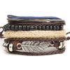 IF ME Vintage Leaf Feather Multi-layer Leather Bracelet For Men