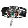 IF ME Vintage Leaf Feather Multi-layer Leather Bracelet For Men