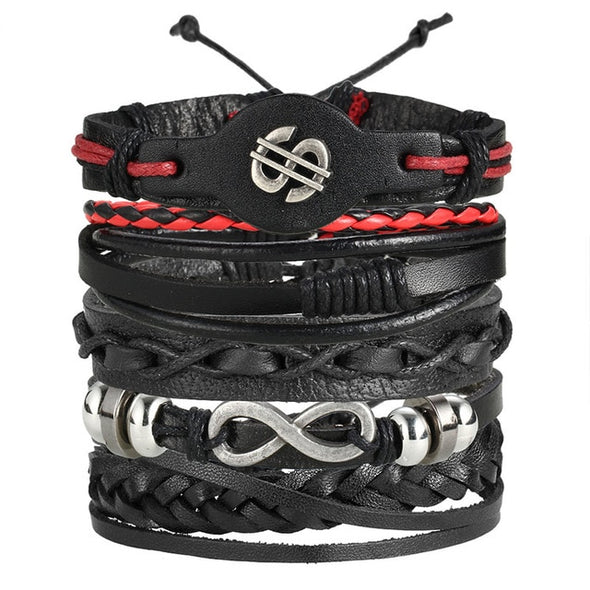IF ME Vintage Leaf Feather Multi-layer Leather Bracelet For Men