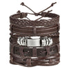 IF ME Vintage Leaf Feather Multi-layer Leather Bracelet For Men