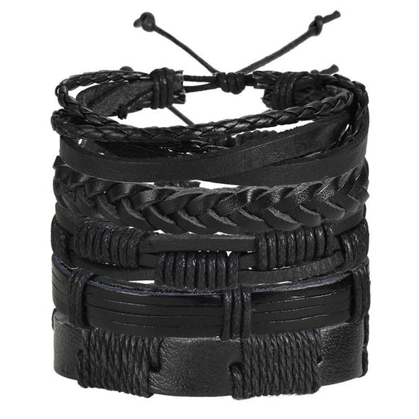 IF ME Vintage Leaf Feather Multi-layer Leather Bracelet For Men