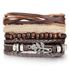 IF ME Vintage Leaf Feather Multi-layer Leather Bracelet For Men