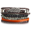 IF ME Vintage Leaf Feather Multi-layer Leather Bracelet For Men
