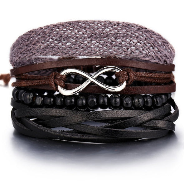 IF ME Vintage Leaf Feather Multi-layer Leather Bracelet For Men
